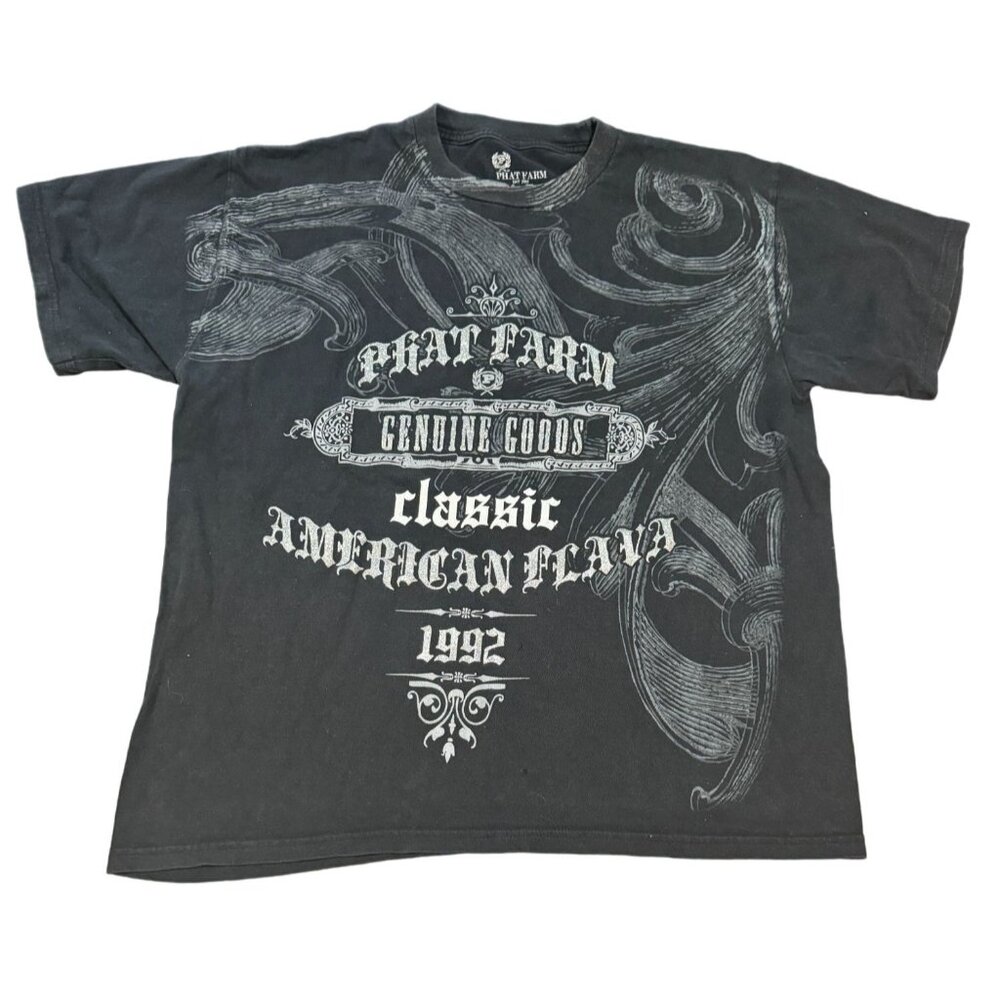 Vintage Y2K Phat Farm T-Shirt AOP Black Silver Size L Classic American | W1